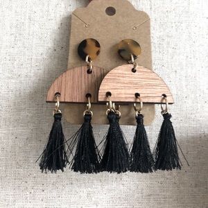 Black, wood and animal print earrings